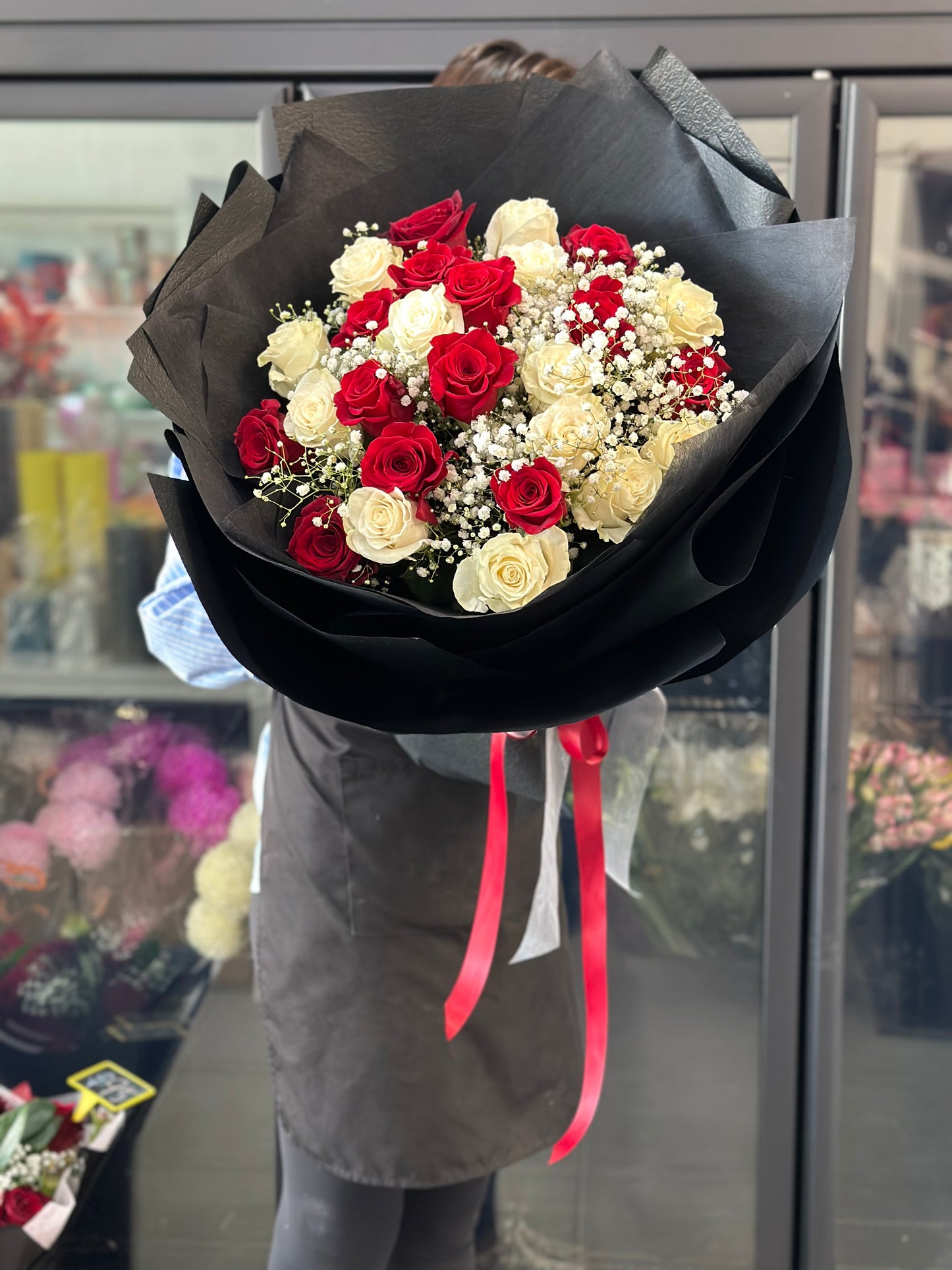 Two dozens rose bouquet (Red and white) - Vermont Florist