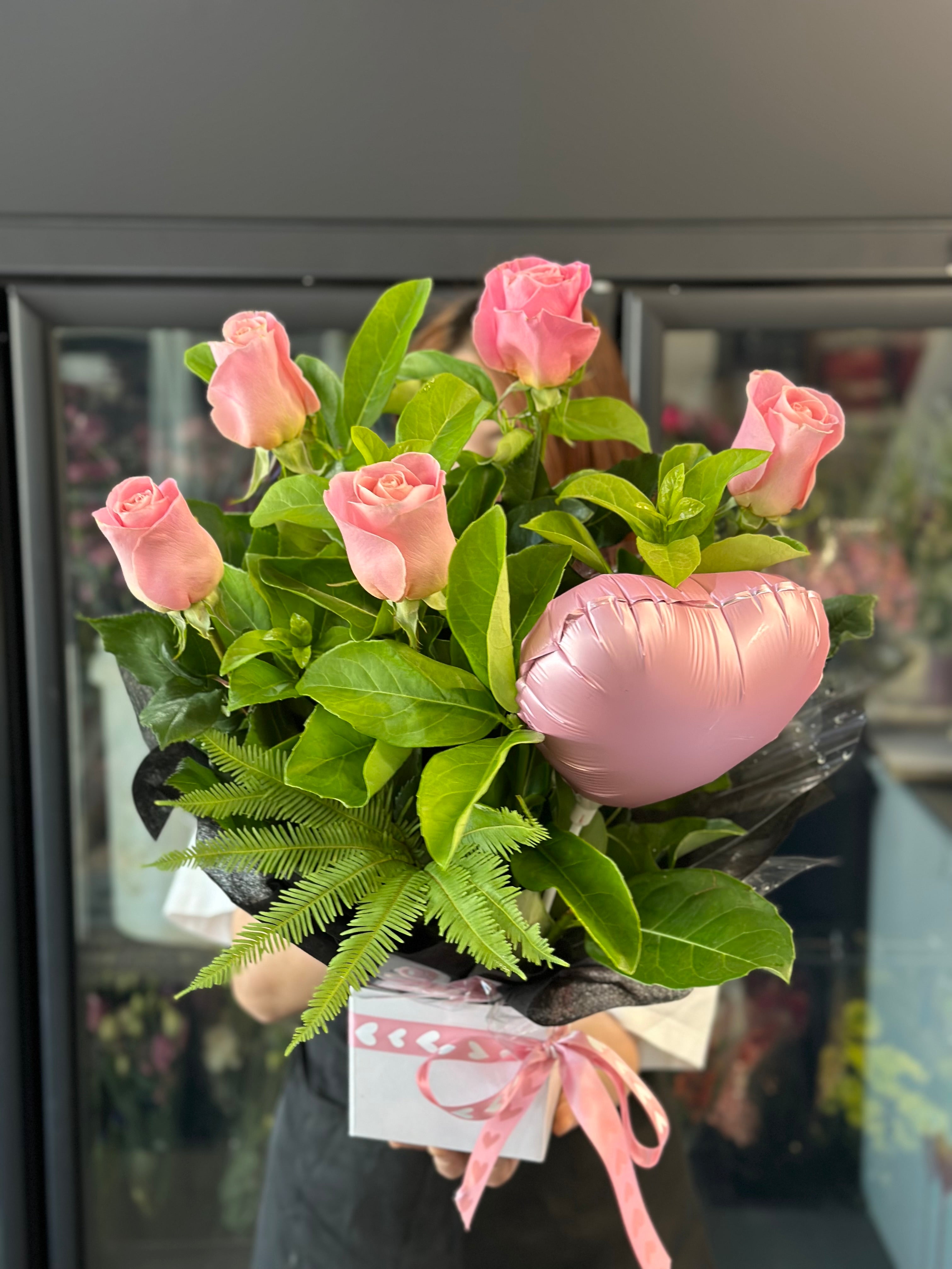 Pink dream -premium pink rose box with balloon - Vermont Florist