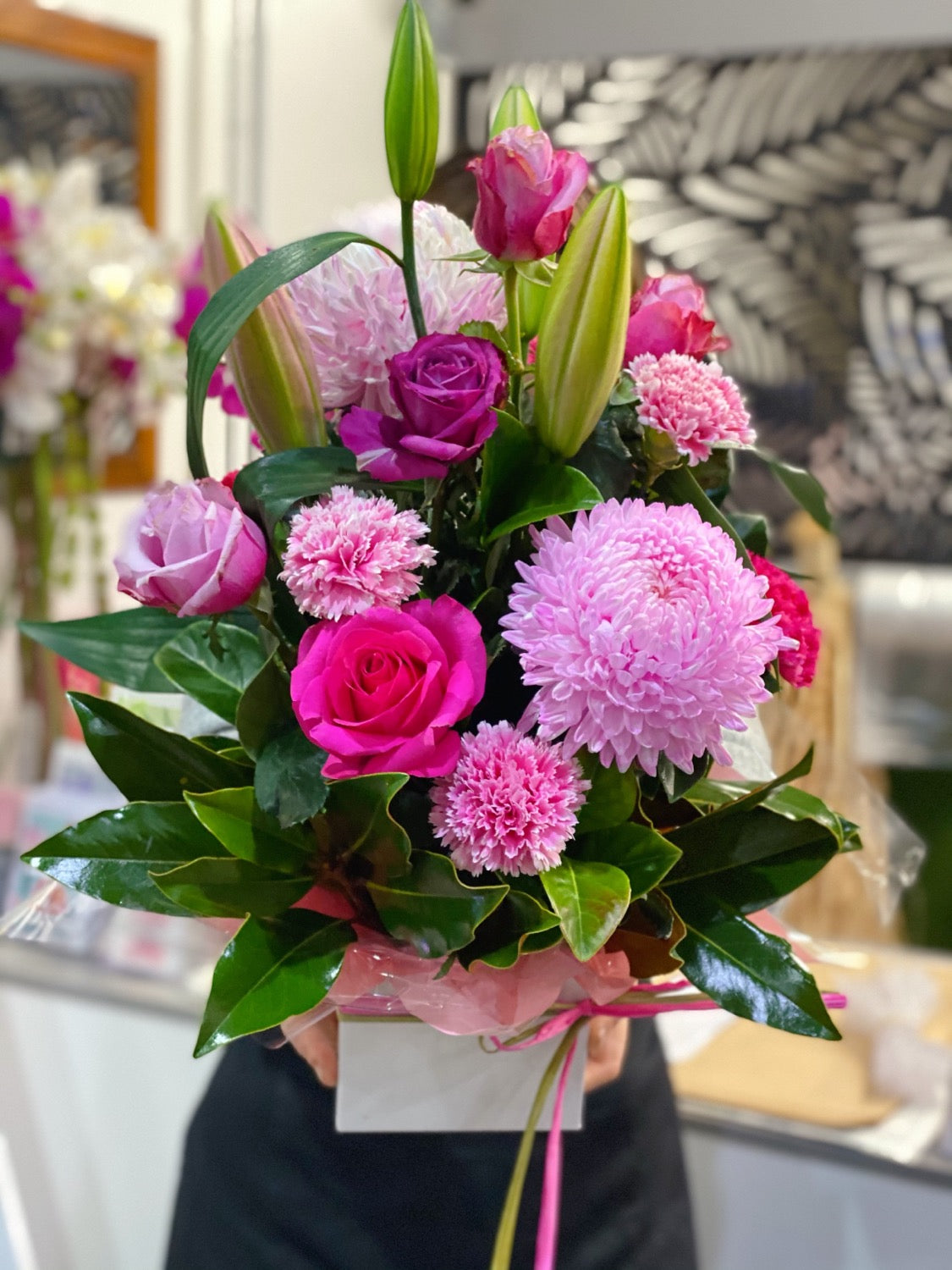 Chrysanthemum disbud Pinky round box (designer choice) - Vermont Florist