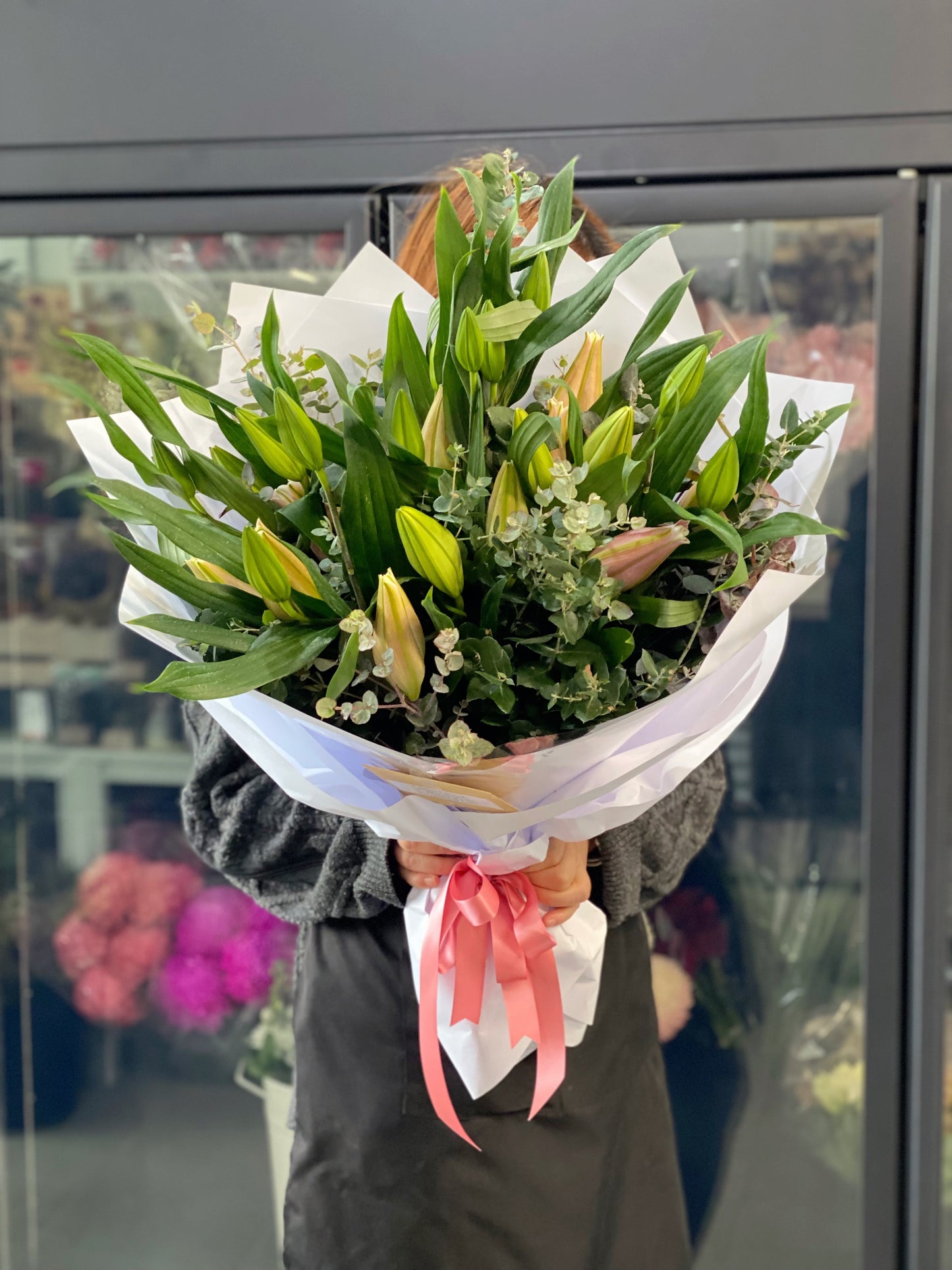 Oriental lily Bouquet with seasonal greens - Vermont Florist