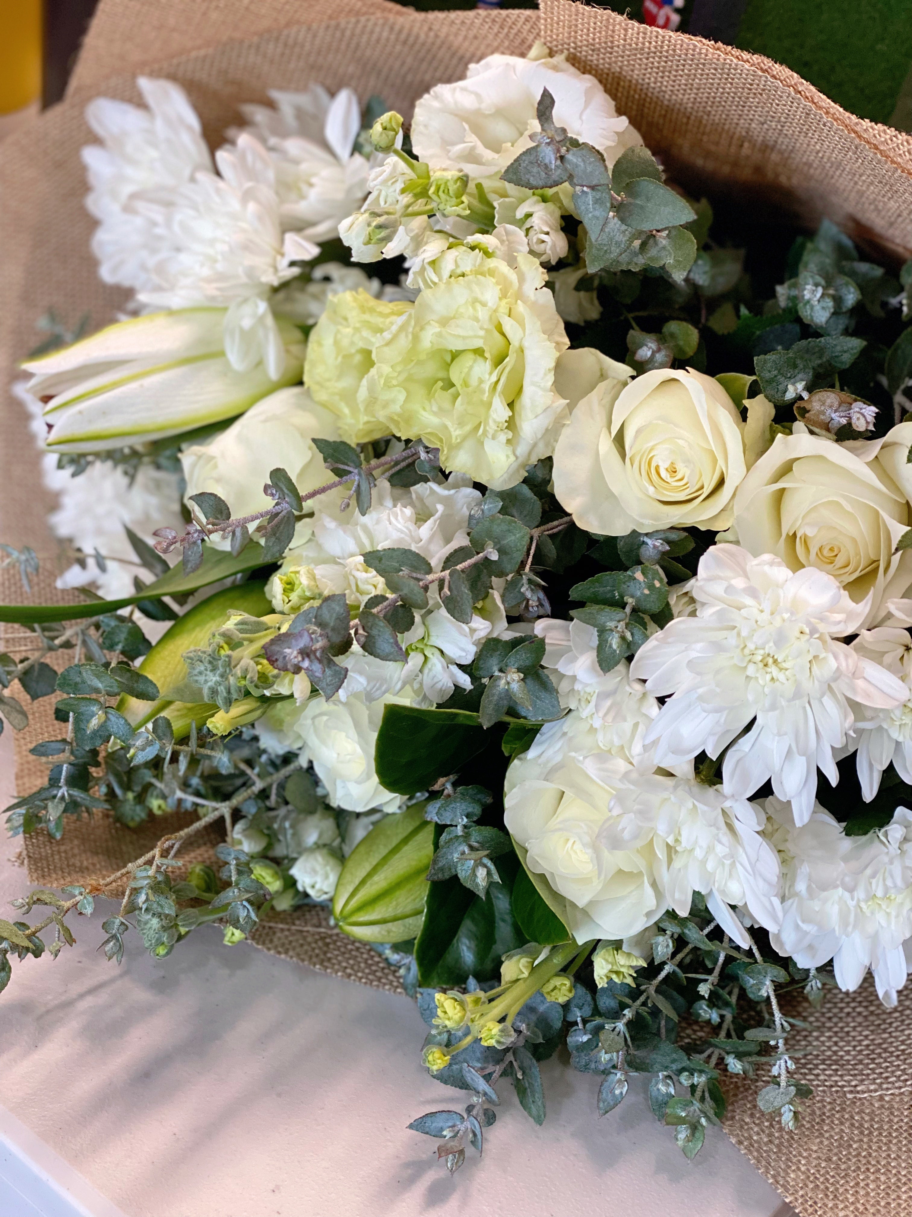 White sympathy bouquet - Vermont Florist