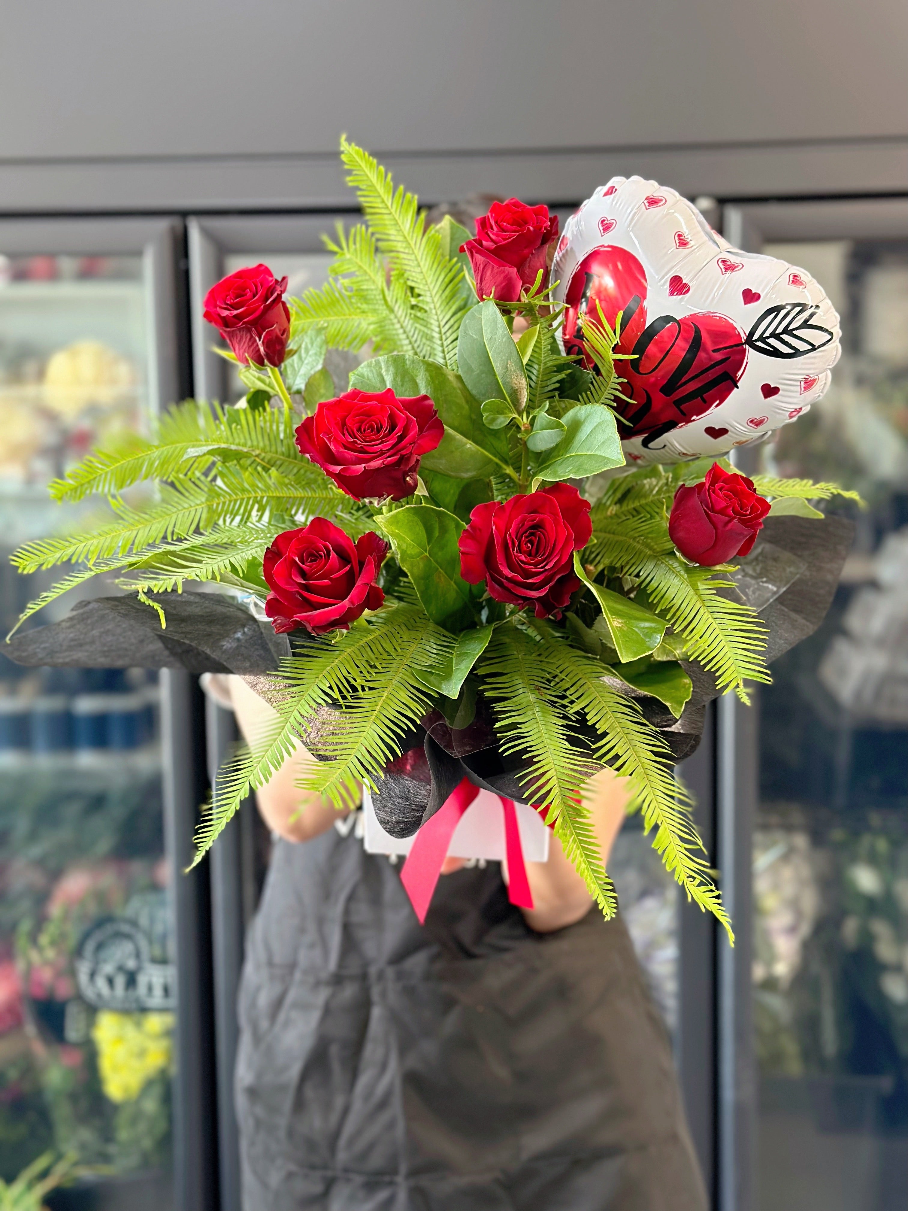 Premium red rose Box and love ballon - Vermont Florist