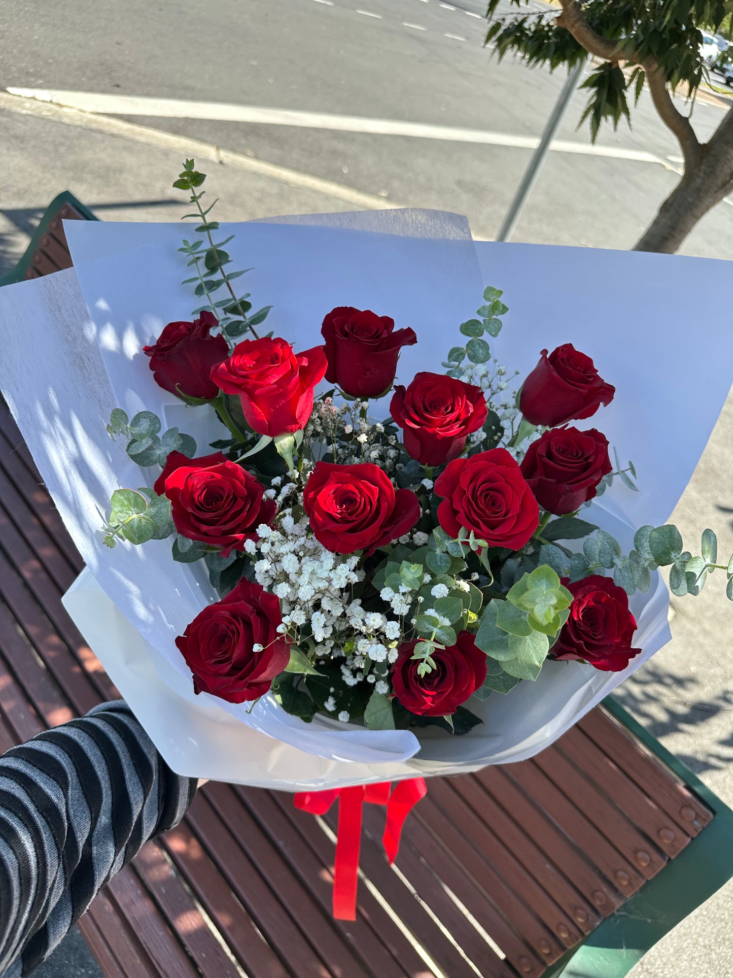 Romance One Dozen long stem rose  (with baby’s breath) - Vermont Florist