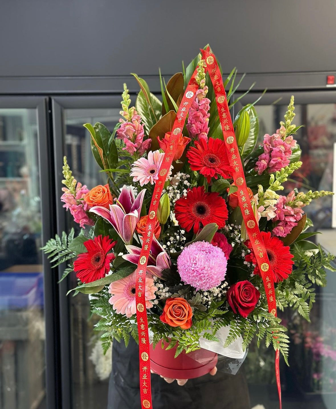 Grand opening red hat box - Vermont Florist