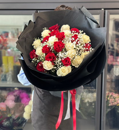 Two dozens rose bouquet (Red and white)