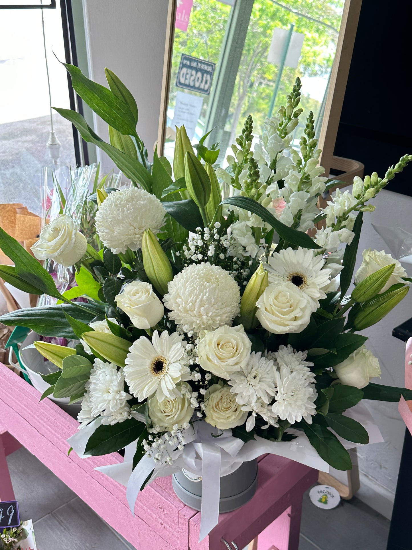 Luxury white hat box arrangement