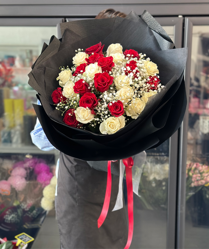 Two dozens rose bouquet (Red and white)