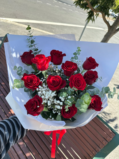 Romance One Dozen long stem rose  (with baby’s breath) - Vermont Florist
