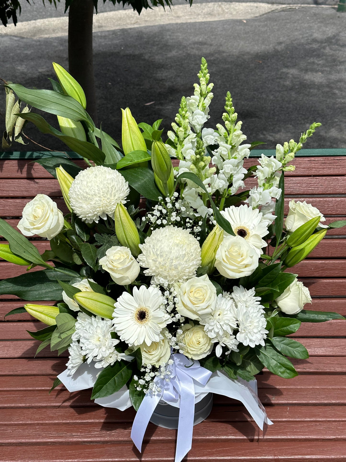 Luxury white hat box arrangement