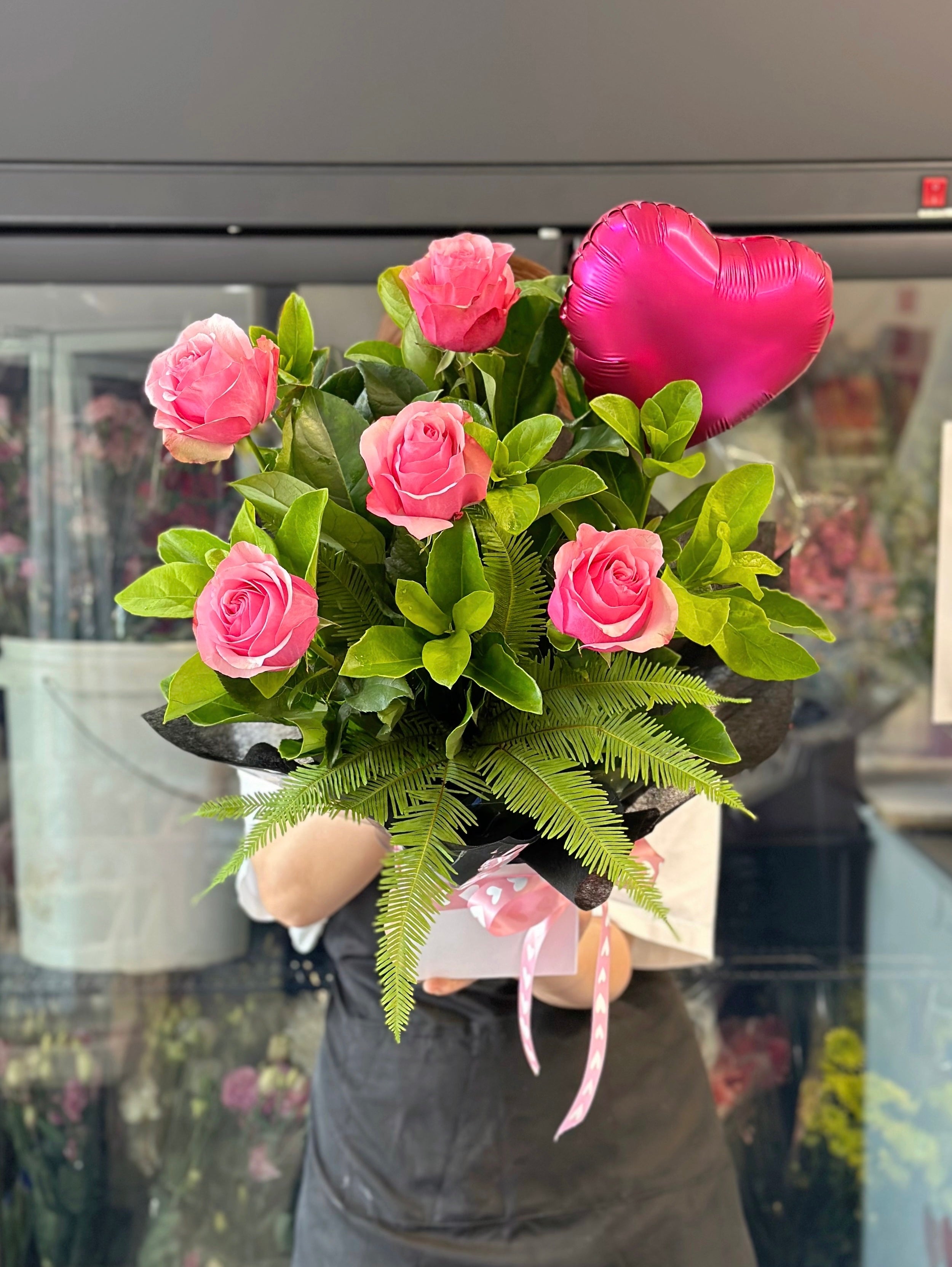 Pink dream -premium pink rose box with balloon - Vermont Florist