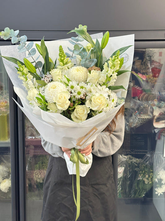 Deluxe size white sympathy bouquet - Vermont Florist