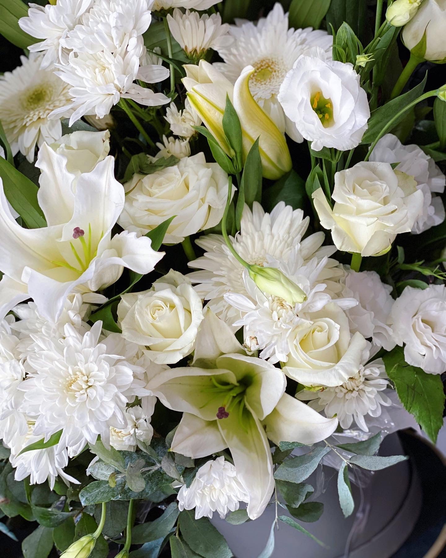 Luxury white sympathy hat box arrangement - Vermont Florist