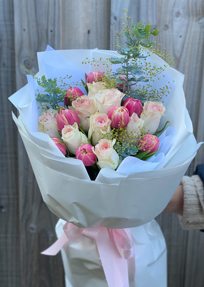 Winter delight (Tulip and rose bouquet) - Vermont Florist